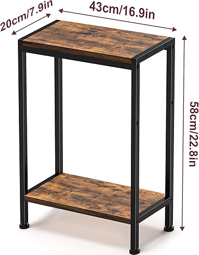 Miniatura 7 de Mesa auxiliar estrecha para espacios pequeños, mesa auxiliar pequeña de 2 niveles con soporte para estantes, mesita de noche delgada, mesa de sofá
