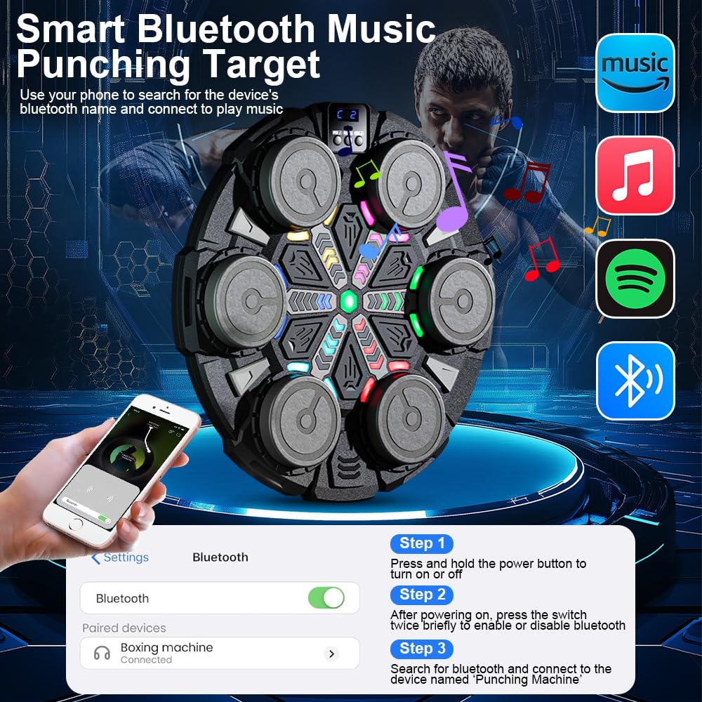 Music Boxing Machine, Musik Box Maschine für Erwachsene Kinder, LED Elektronische Boxmaschine mit Musik und Farblichter, Boxstation Boxmaschine mit 2 Paar Boxhandschuhen