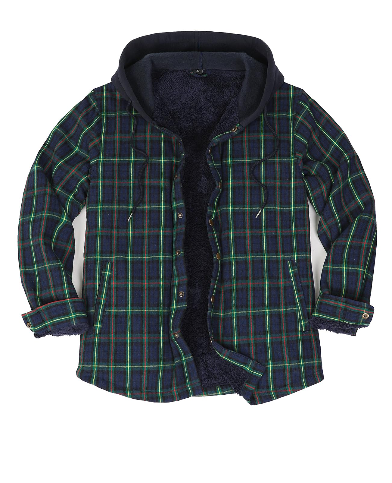 ZENTHACE Men's Sherpa Lined Flannel Shirt Jacket,Snap Button Down Winter Plaid Shacket with Hood