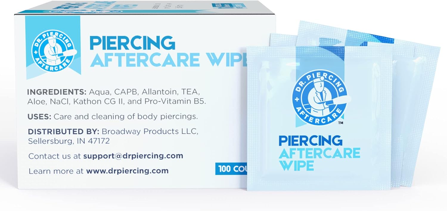 Dr. Piercing アフターケアワイプ &ndash; ピアスアフターケア | ピアス用生理食塩水 - ケロイドバンプイヤーピアスクリーナ