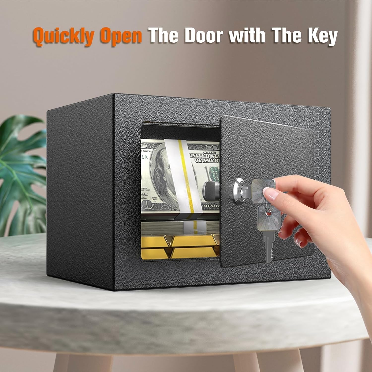 PATRON Small Safe Box with Key Lock,Mini Safe for Money with Coin Slot，Steel Security Deposit Box for Cash Jewelry Coin，0.24 Cubic Feet