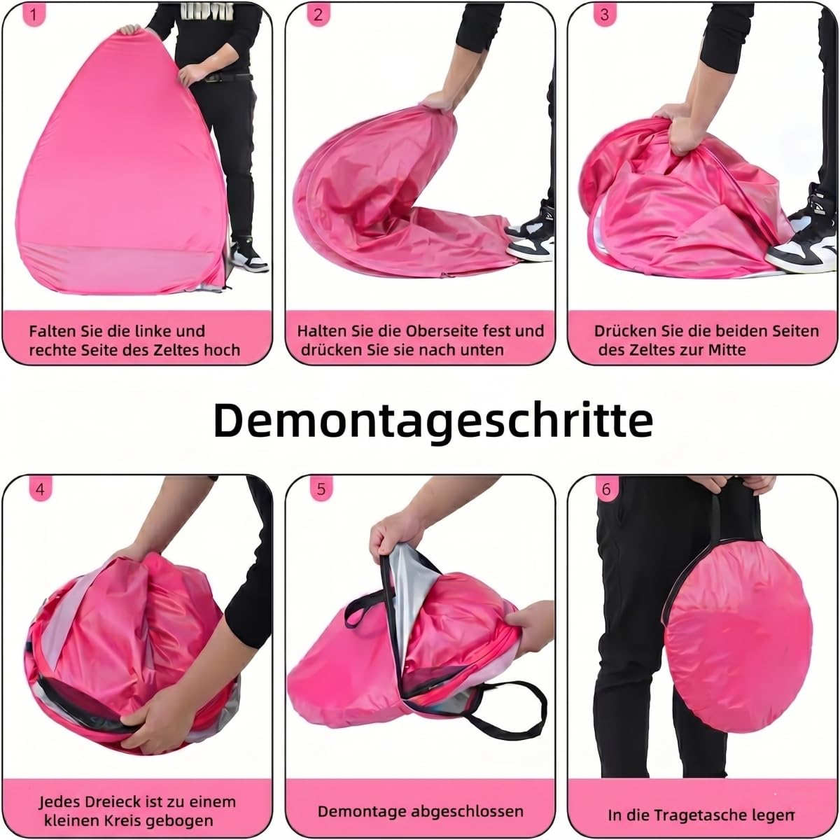 XXL Strandmuschel Pop Up, 200cm x 165cm x 130cm, Outdoor strandzelt für 3-5 Personen, UPF 50+ uv Schutz (pink)