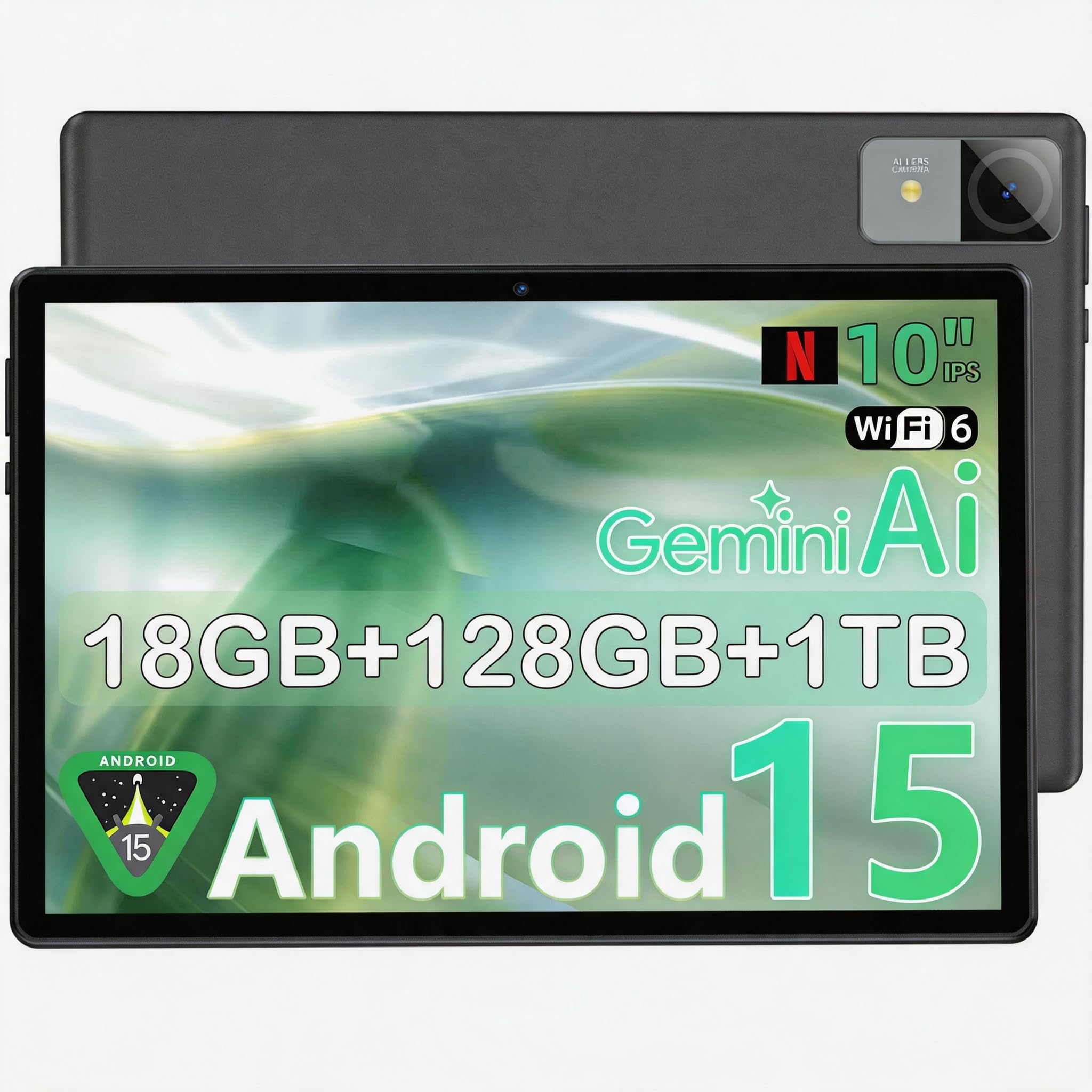 Tableta Android 15 10 Pulgadas 18GB RAM 128GB Almacenamiento IPS 1280x800 Octa-Core 6000mAh