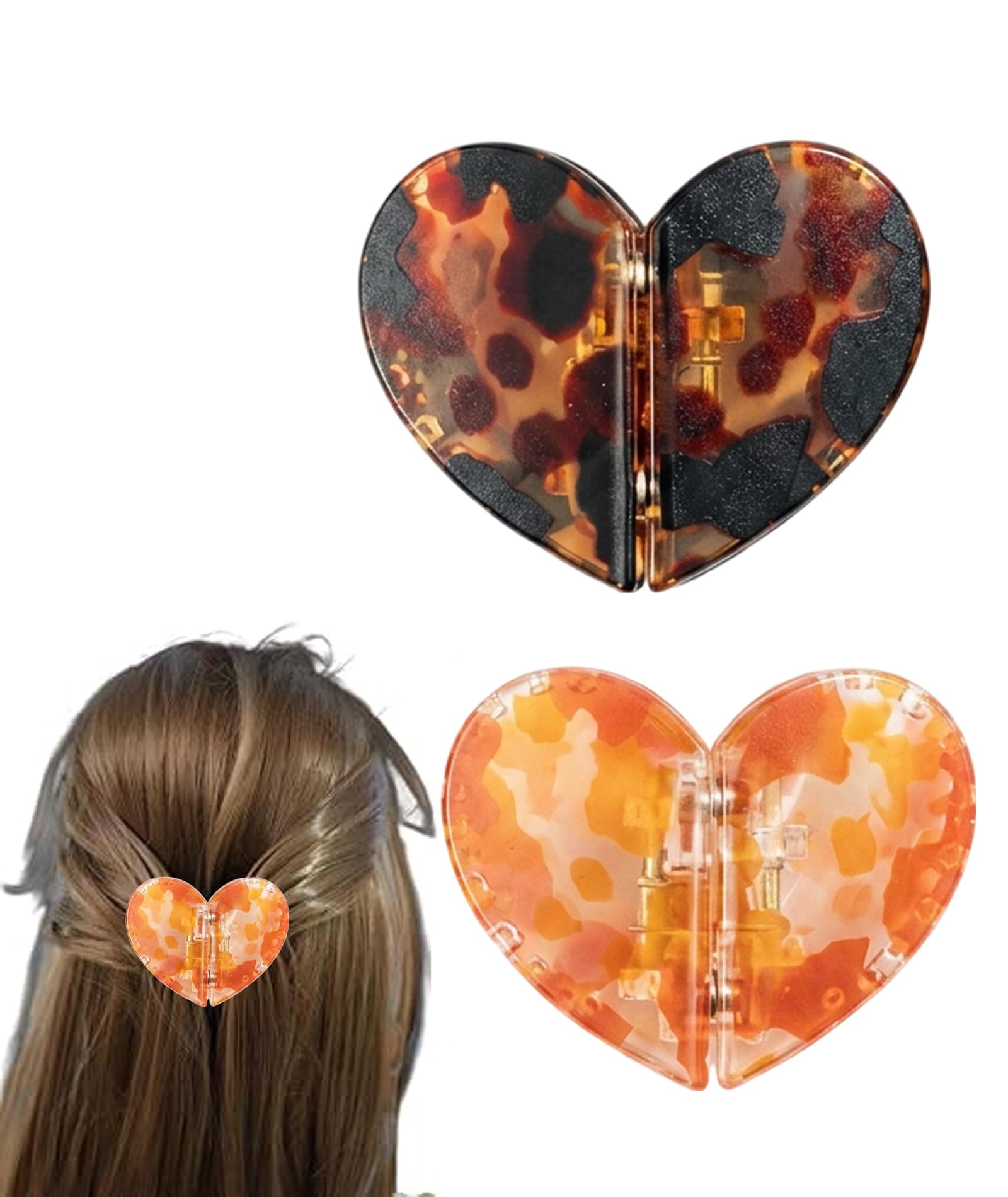 2-Piece Magnetic Hair Clips for Women, Heart Shaped Leopard Hair Clip Set, Magnetic Clutcher for Hair Styling Accessories, Orange and Brown-image-25