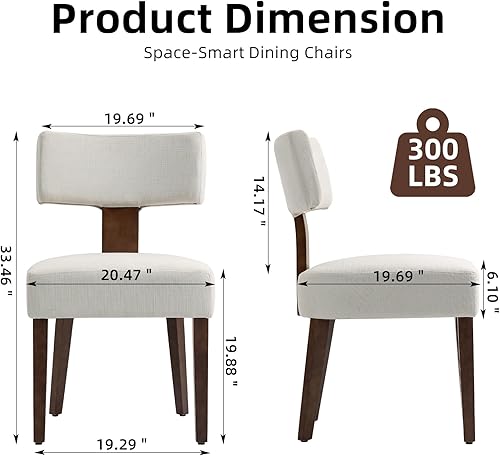 Miniatura 2 de Juego de 4 sillas de comedor, sillas de cocina de madera tapizadas de tela, respaldo curvado de lino sin brazos, sillas de comedor modernas con