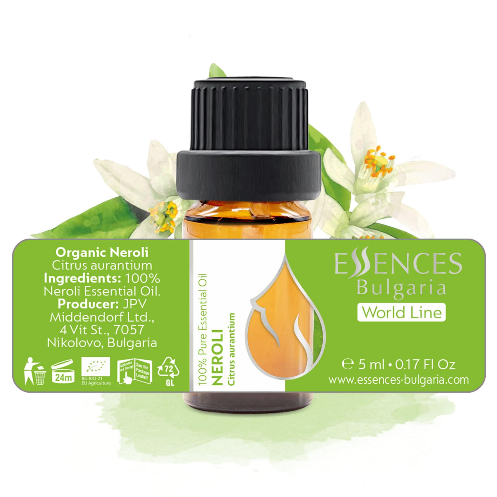 Essences Bulgaria Bio-Neroli Ätherisches Öl 5ml | Citrus aurantium | 100% Naturrein | Unverdünnt | Therapeutischer Grad | Aromatherapie | Kosmetik | Tierversuchsfrei