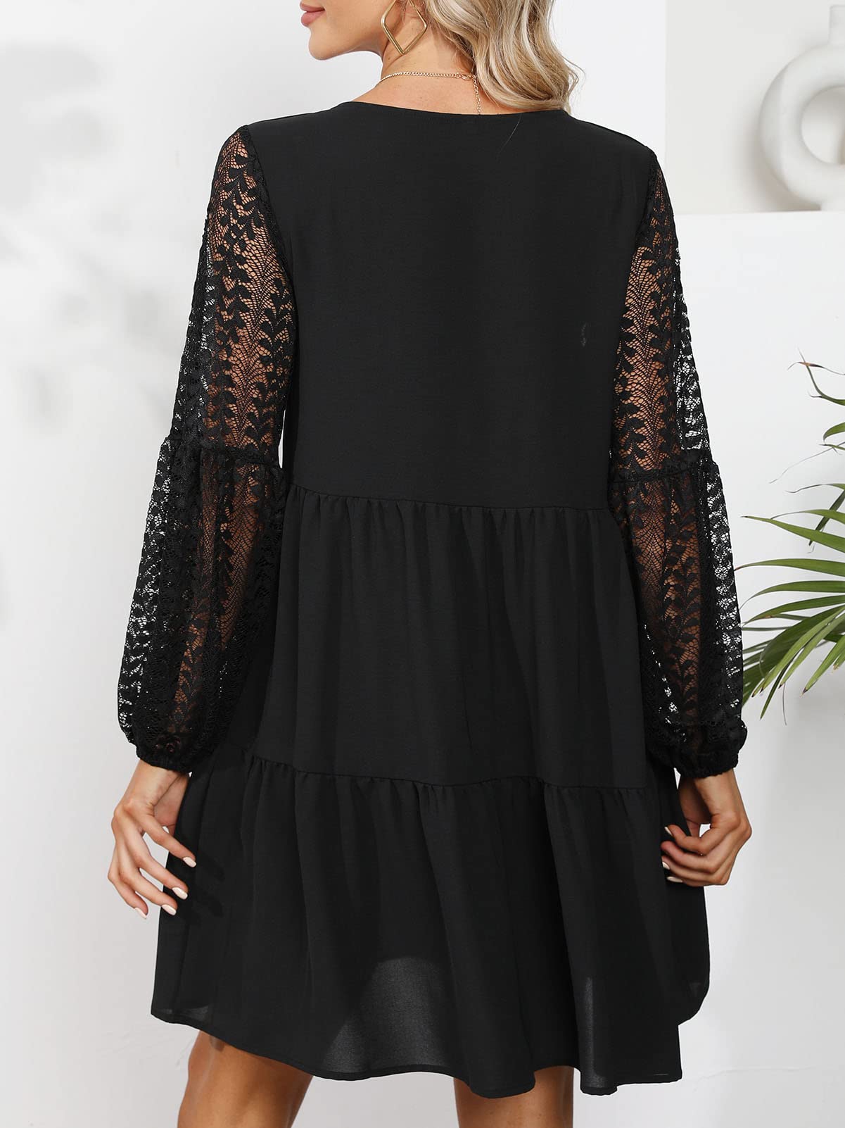 LATH.PIN Vestiti Donna Estivi Eleganti Maniche Lunghe Pizzo Vestito Donna con Tasca Scollo a V Sexy Vestito da Cerimonia Casual Abito da Spiaggia