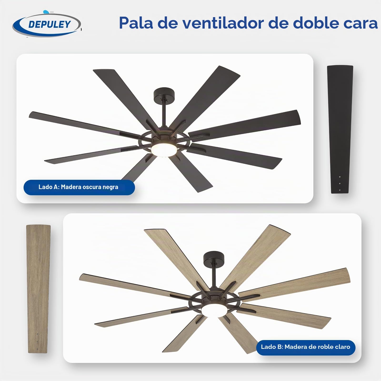 Depuley Ventiladores de techo grandes con luz: Ventilador de techo moderno de 72 pulgadas y 8 aspas para exteriores con mando a distancia - Luz regulable para ventilador grande negro