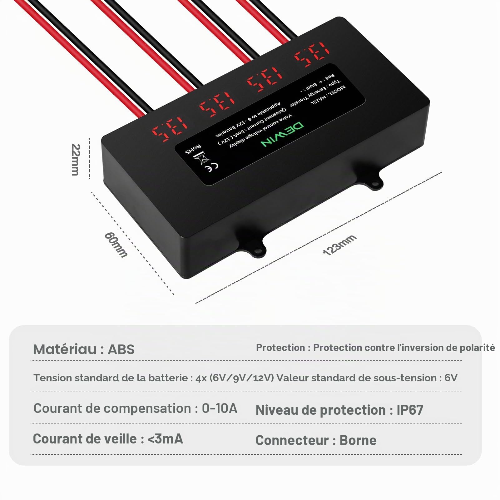 DeWin Batterie Equalizer, égaliseur de Batterie 48V Affichage numérique Équilibreur de Batterie 4 x 12V for Batterie au Lithium Plomb-Acide