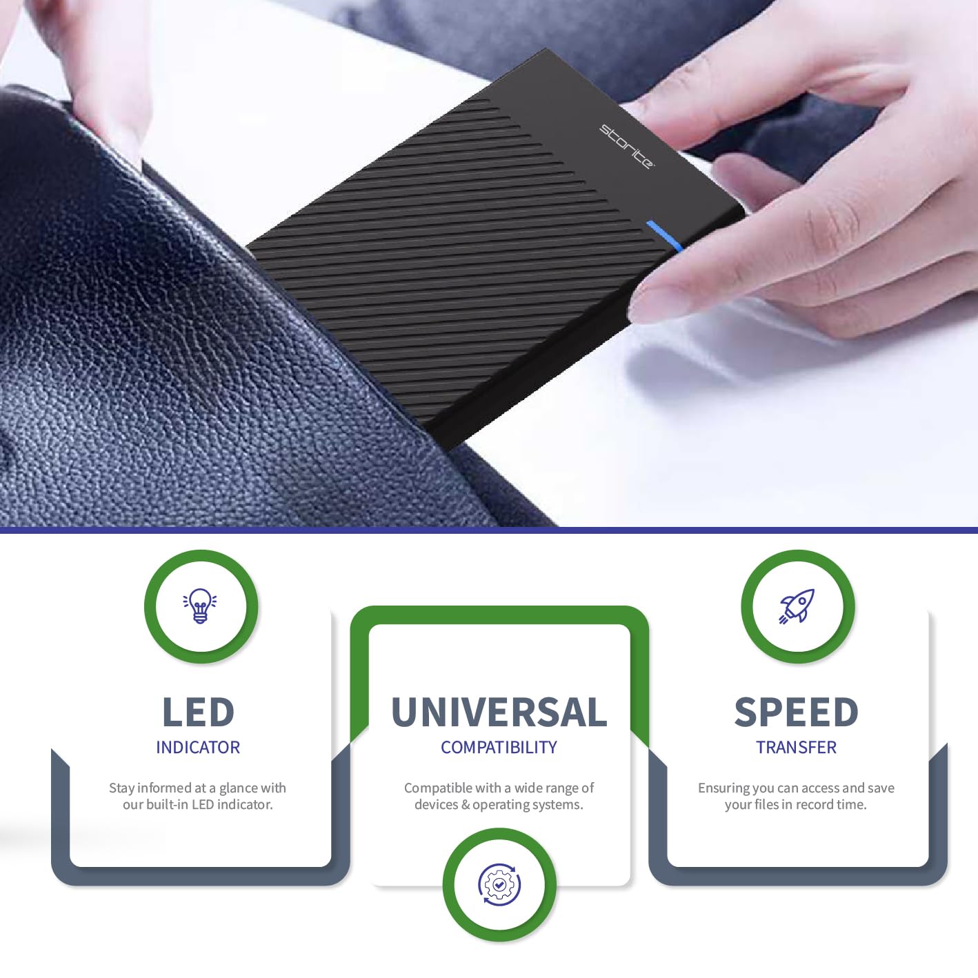 Storite Disco Duro Externo 500GB USB 3.0, Disco Duro portátil, Almacenamiento Plug & Play para portátiles, PC, Mac, Ordenadores de sobremesa y Consolas de Videojuegos - Negro