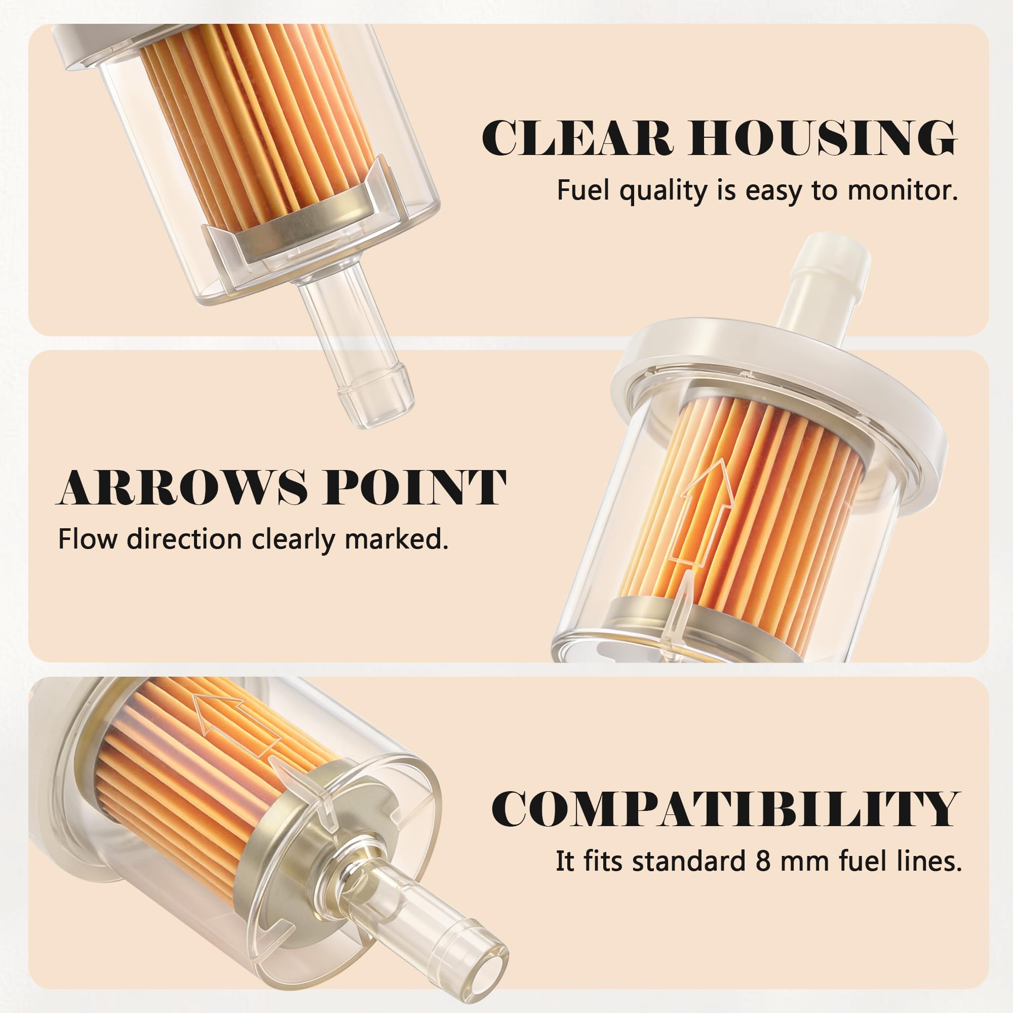2 PCS Inline Fuel Filter Gas Filters for 8mm Motorcycles Quads Lawn Mowers Generators Karts — view 3