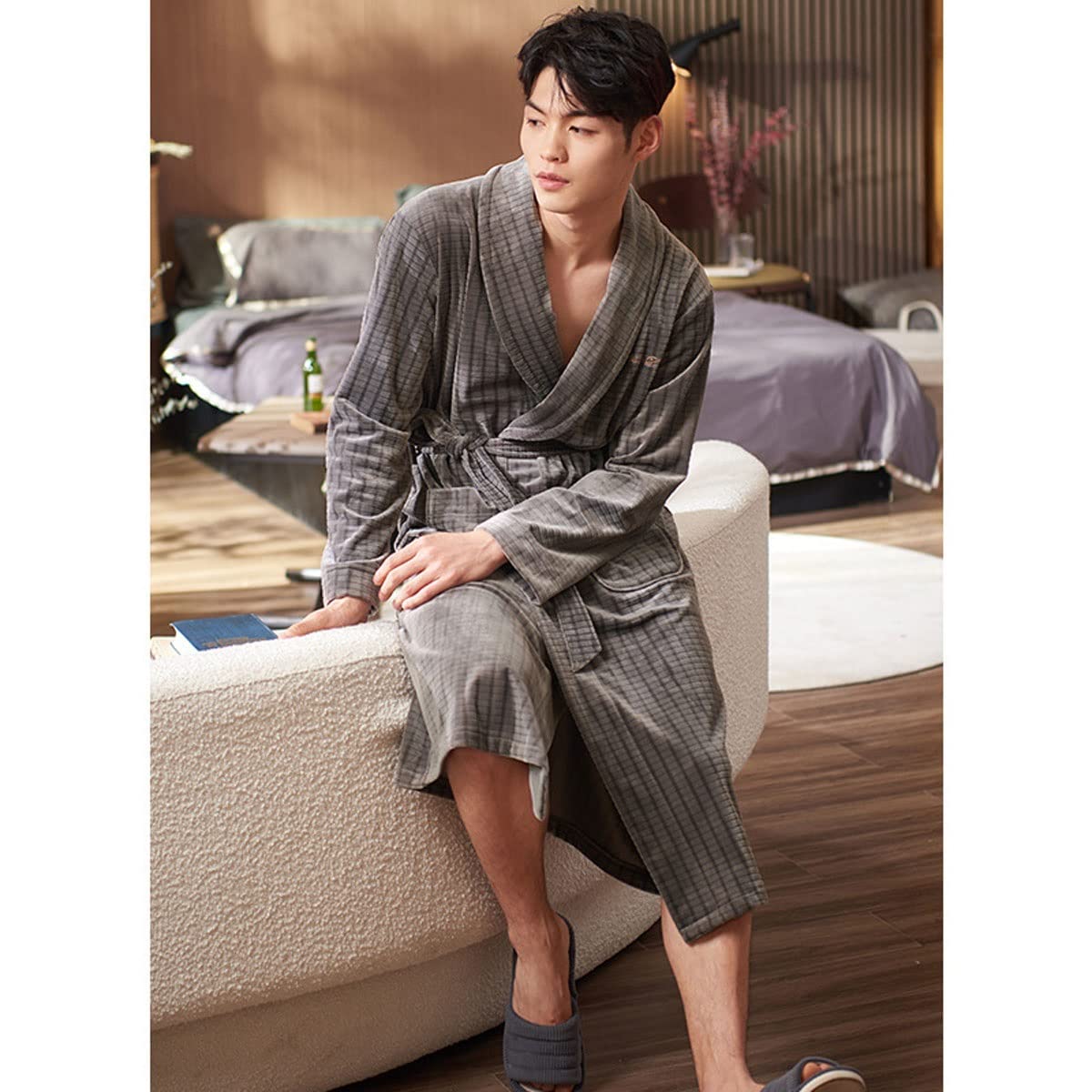 Abiti Lunghi da Uomo, Accappatoio in Pile Peluche Bluffy Housecoat, Camicia da Notte, Accappatoio for Uomo (Color : Blue, Size : 3XL)