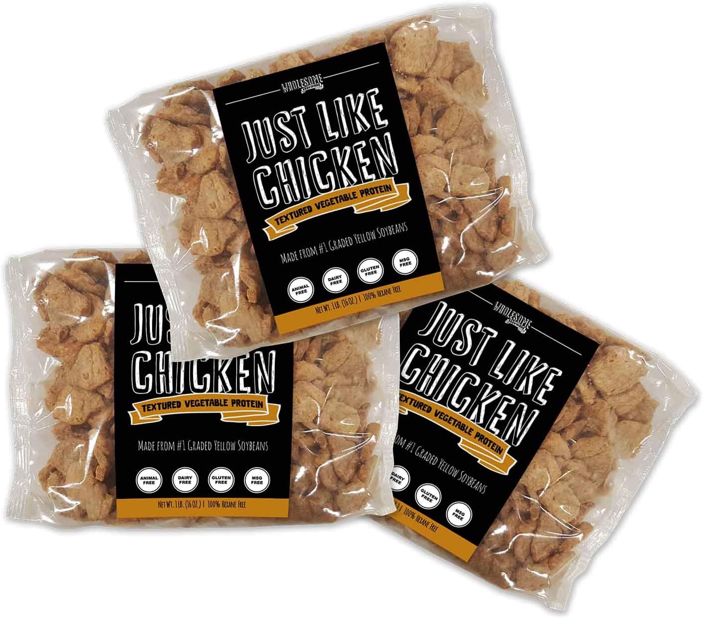 Textured Vegetable Protein, Vegan Meat Substitute, 100% Hexane Free, Made with #1 Graded Yellow Soybeans, 100% Vegan, Made in USA, Gluten Free, Just Like Chicken, Unflavored (3 Pack)
