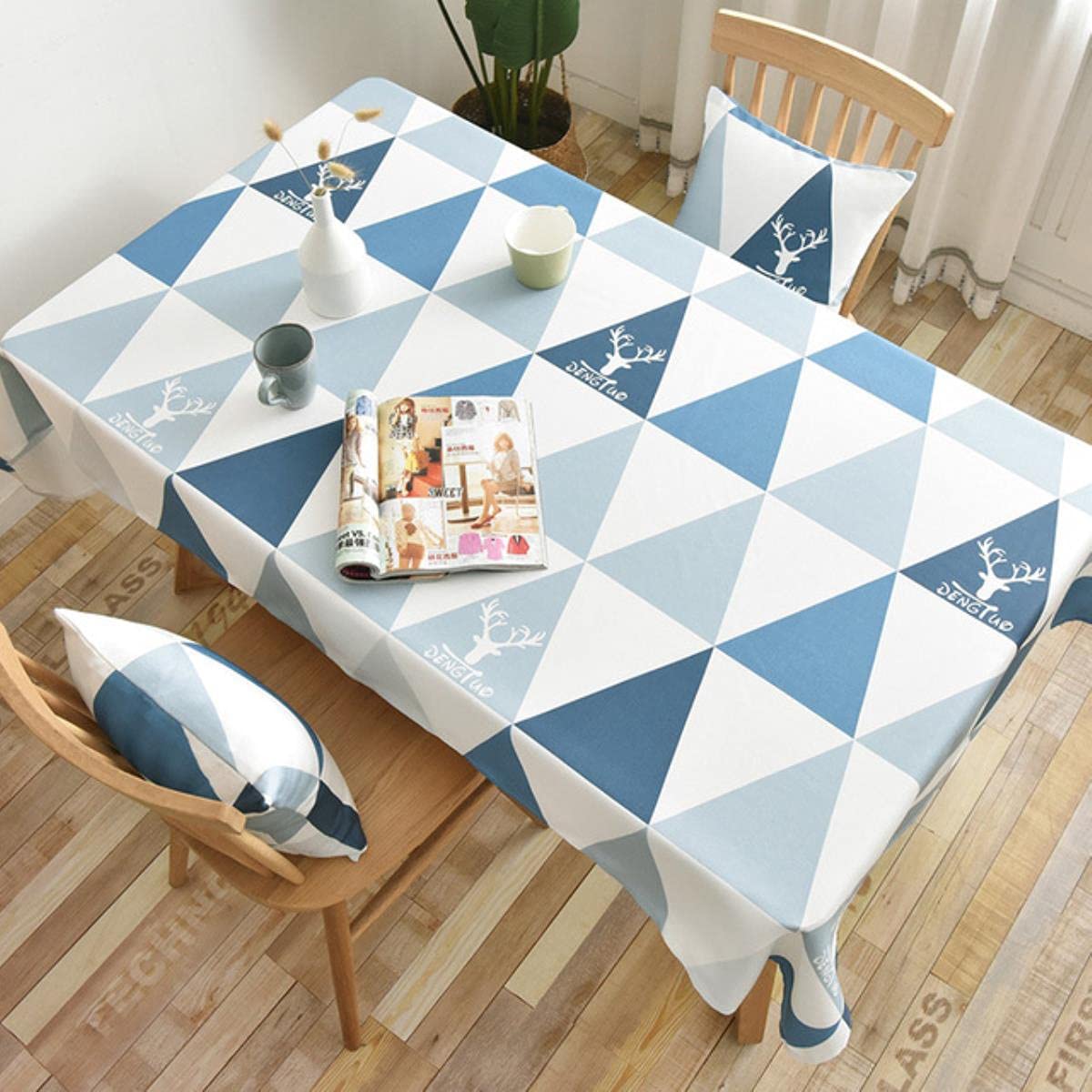 Nappe imperméable à l'huile en lin rustique anti-tache bleue