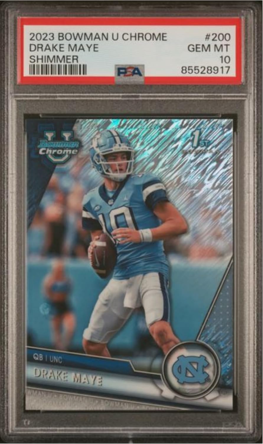 Graded 2023 Topps Bowman U Chrome Drake Maye #200 Shimmer Rookie RC Football Card PSA 10 Gem Mint