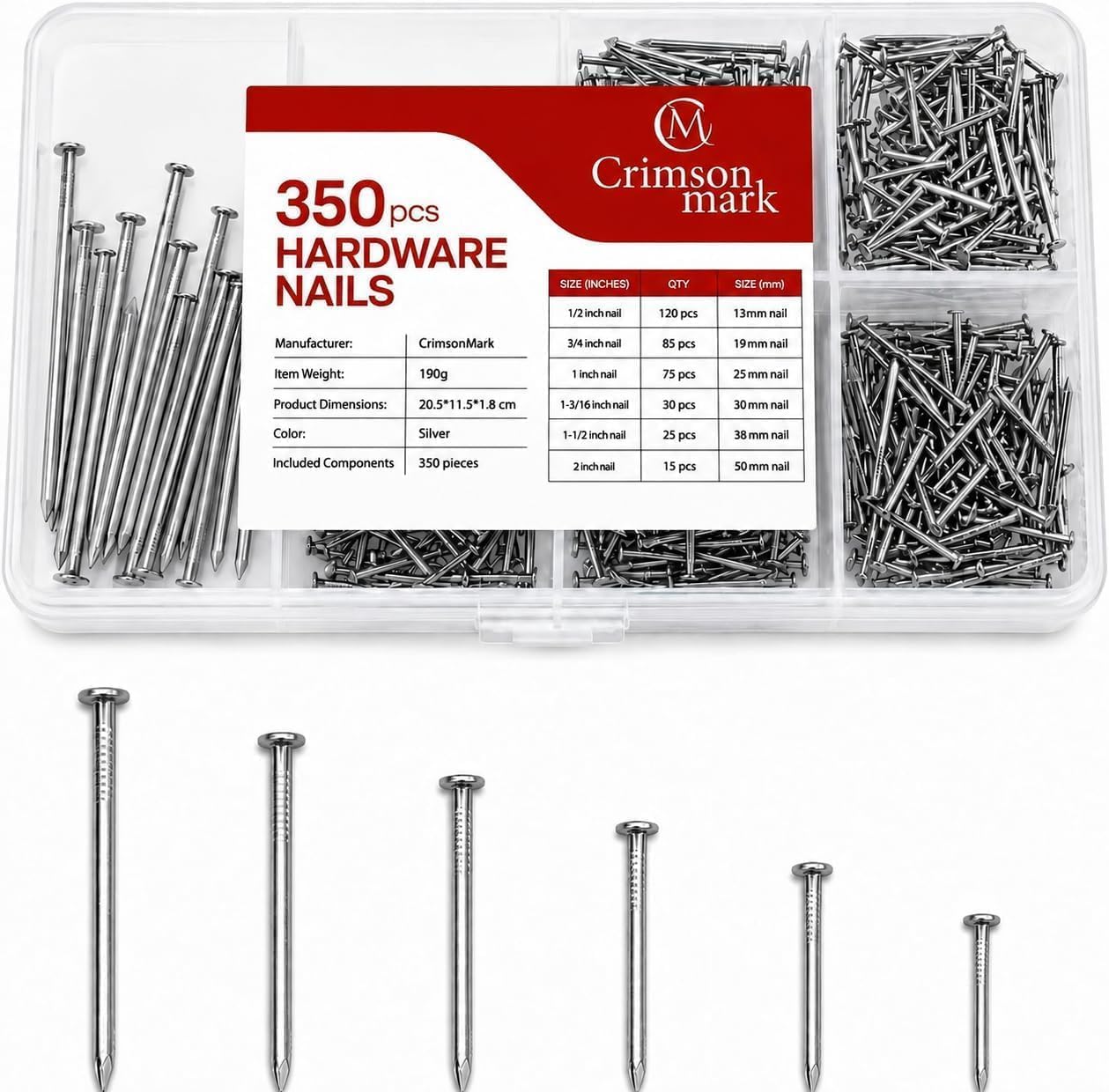 Nails Assortment Kit 350-Piece Galvanized Steel Picture Hanging Nails