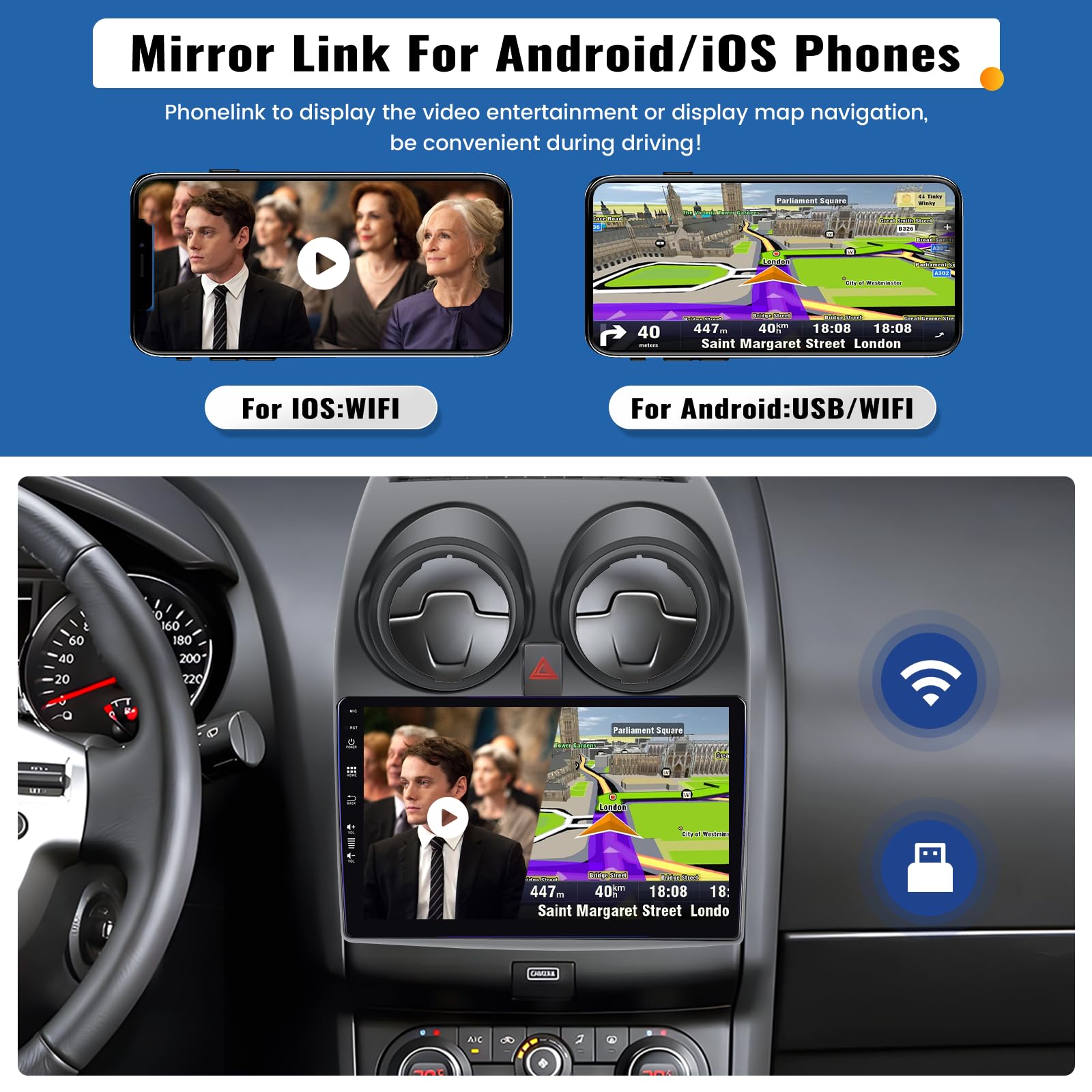 Ossuret Android 12 Carplay Autoradio für Nissan Qashqai 2006-2013, 4 32GB 9 Zoll QLED-Touchscreen mit Carplay Android Auto Mirror Link Wetteranzeige SWC RSD DSP Bluetooth