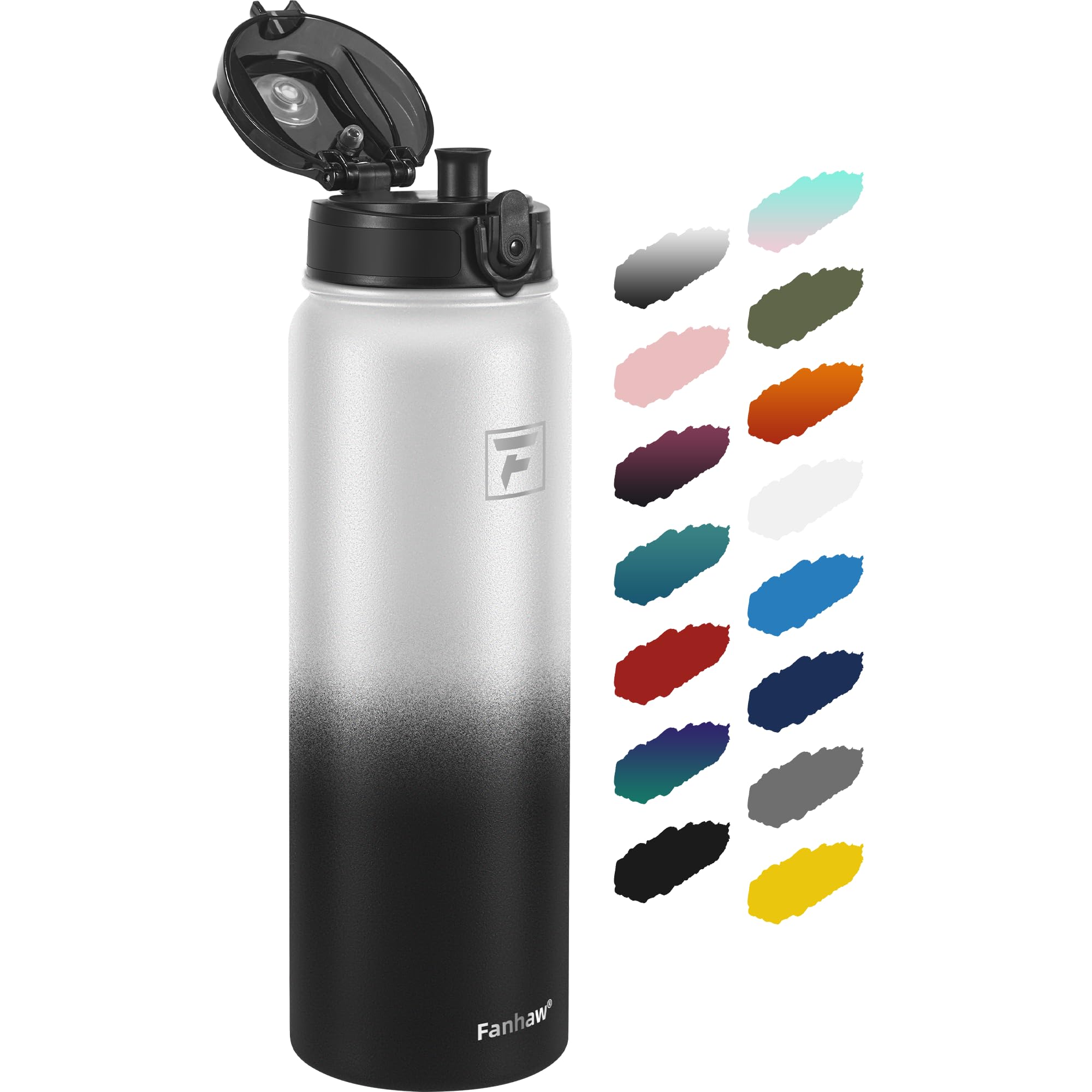 Fanhaw Geïsoleerde roestvrijstalen sportwaterflessen 750 ml met rietje voor school, kinderen, mannen en vrouwen (blauwgroen