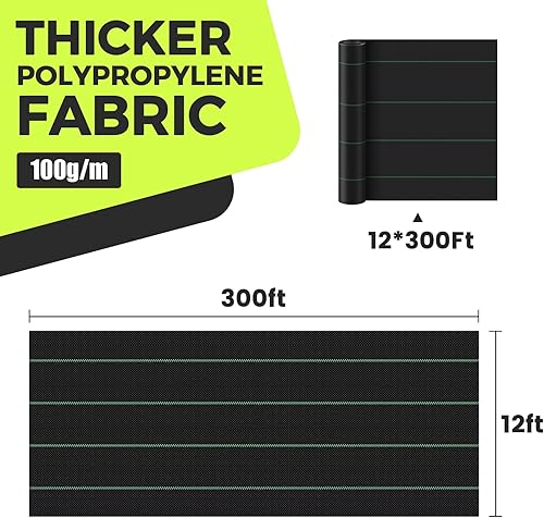 Miniatura 6 de Tela de barrera de malezas para jardín, tela resistente de 3 pies x 100 pies, tapete para control de malas hierbas para exteriores, tapete de