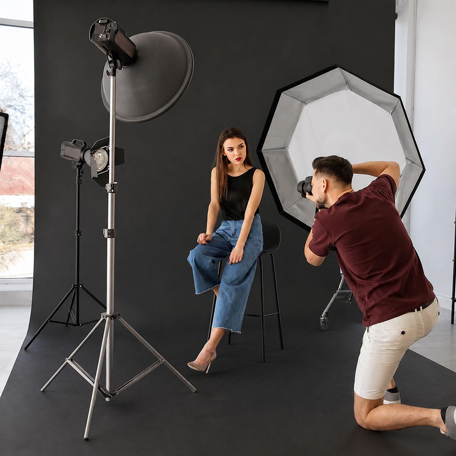 Sfondo fotografico bianco, 3 x 3 m, pieghevole, in poliestere, lavabile, per studio fotografico, riprese fotografiche, video, TV, fotografia alla moda (nero, 3 x 6 m)