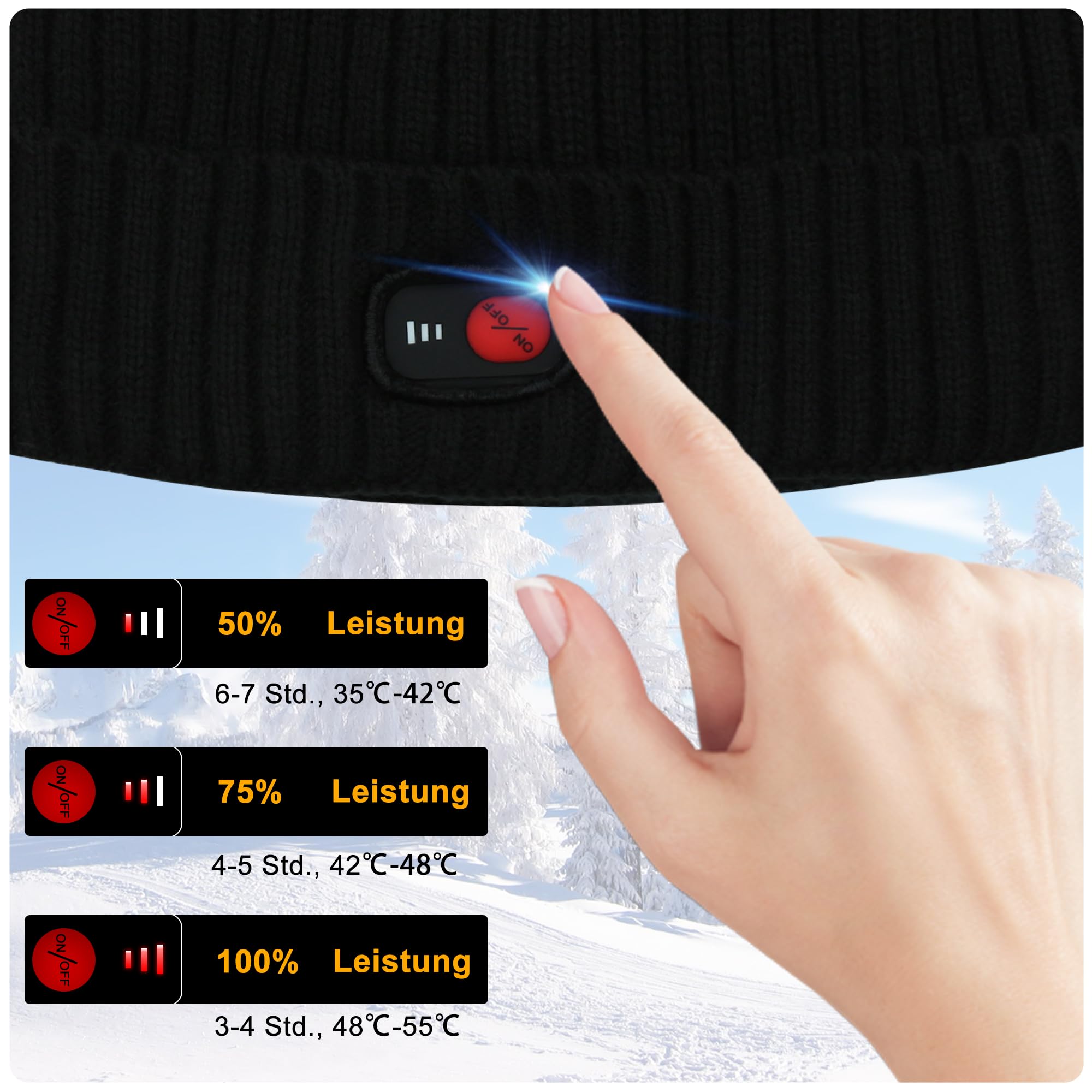Svpro Bonnet chauffant pour hommes et femmes, bonnet d'hiver électrique rechargeable, chaud à piles, lavable, Noir , taille unique