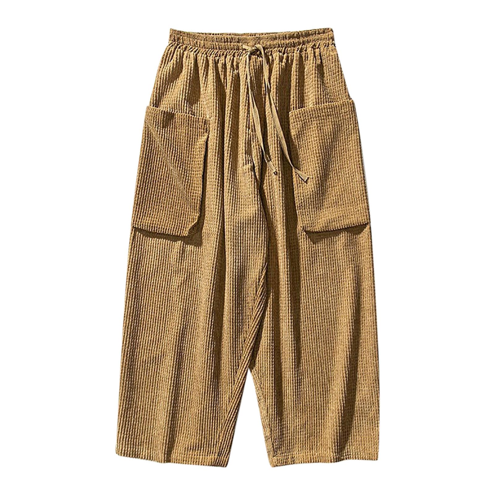 Pantalones Casuales de para Hombre, Rectos, de Color Liso, con Bolsillos Grandes, Pantalones Casuales, de Pierna Ancha