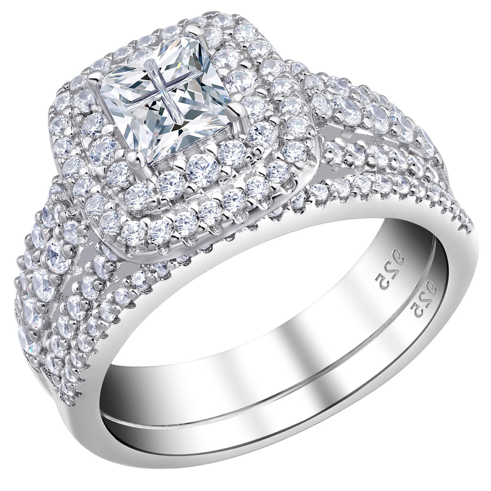 Newshe Jewellery Moissanite Wedding Rings for Women Engagement Ring Sets Sterling Silver Bridal Promise Princess Cross Anniversary Band Size 4-13