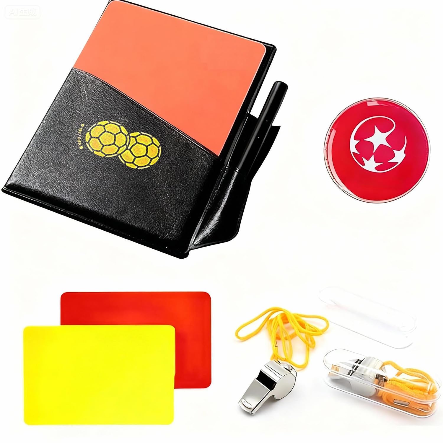Wrzbest Unisex Yellow,Red 3 In 1 Football Soccer Referee Kit,Referee Whistle,Toss Coin And Yellow Cards With Notebook