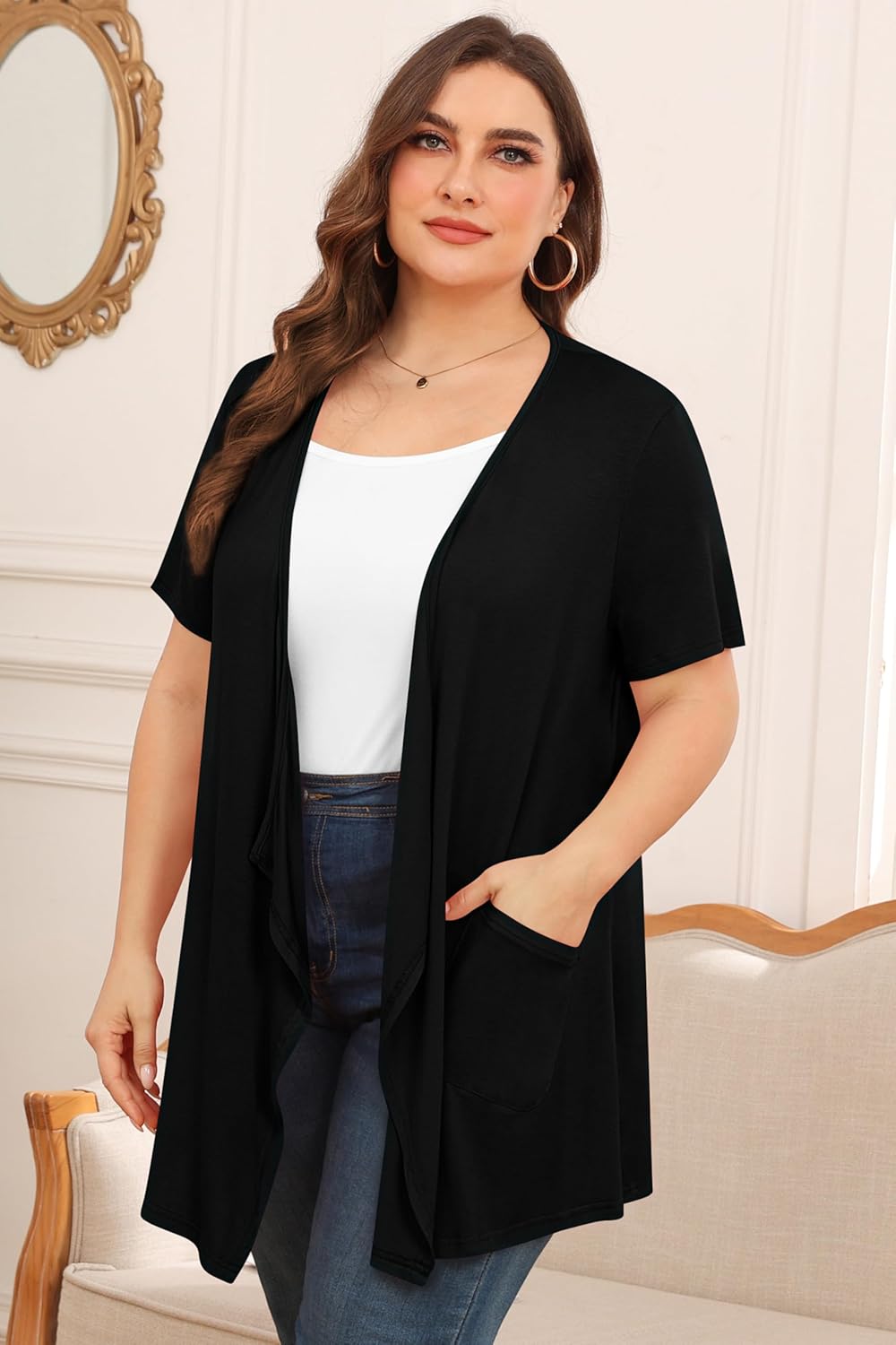 TIANZHU Plus Size Cardigan for Women Lightweight Short Sleeve Summer Dressy Light Cardigan - Image 4
