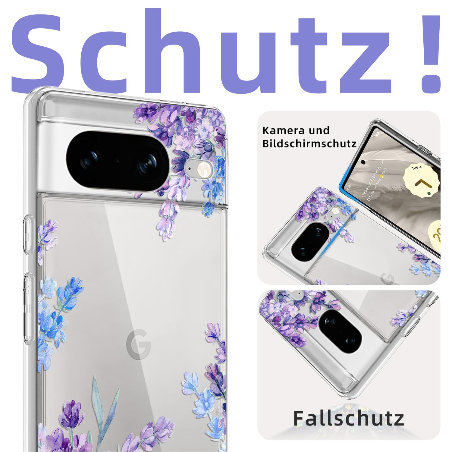 Schutzhülle Für Google Pixel 8 Pro – Transparent Mit Blumenmuster Inkl. Displayschutz