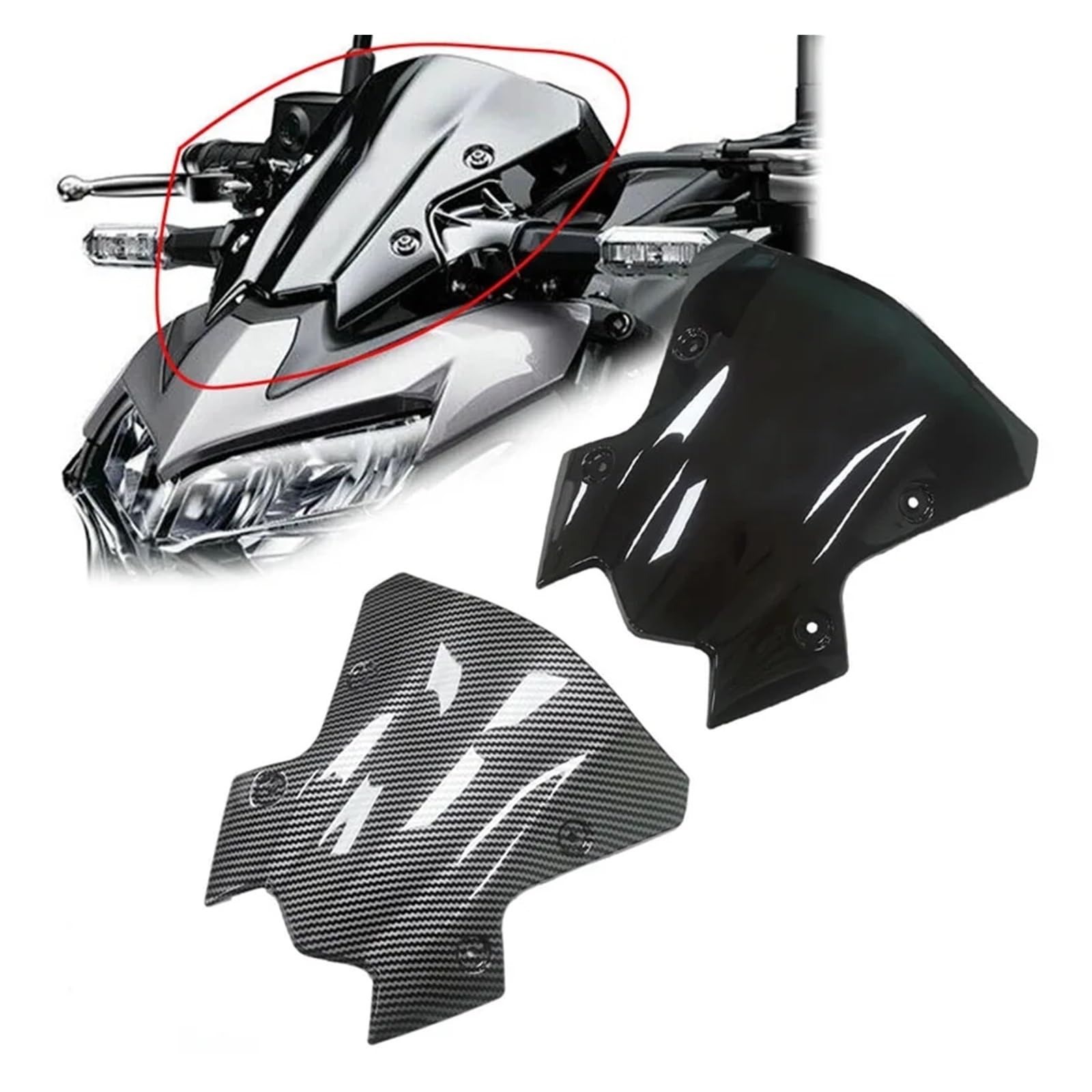 Przednia szyba motocyklowa Szyba Motocyklowa Do Kawasaki Z900 2020-2022 2023 Przednia Plastikowa Osłona Przednia Deflektory Z Włókna Węglowego powietrzadeflektor(Carbon Fiber Look)