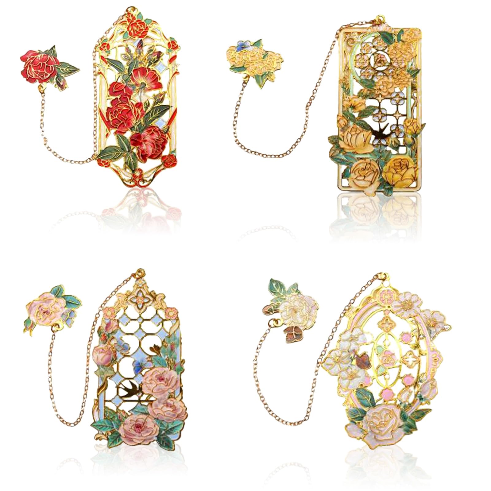 4 PCS Metal Flower Bookmarks Set- Exquisite Golden Rose Page Markers for Souvenir, Ideal Gifts for Book Lovers, Teachers & Students, Perfect for Reading, Book Clubs & Special Occasions