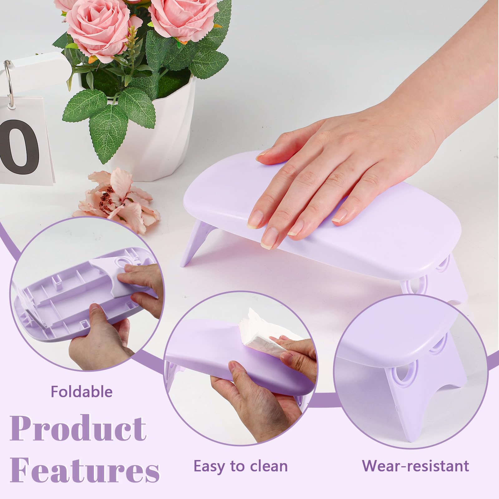 Huakaile Arm Rest for Nails Tech Purple Foldable Manicure Hand Rest Stand Holder - Image 3