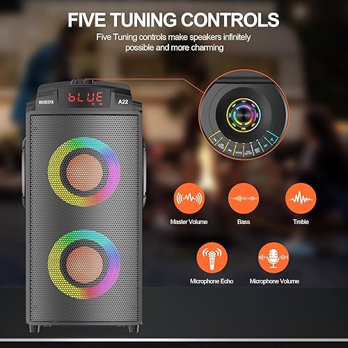 Miniatura 5 de Bluetooth Speaker, 80W(Peak) Wireless Portable Big Speakers with Subwoofer, TWS Pairing and Led Lights, Loud Stereo Sound, EQ, Booming Bass, Outdoor