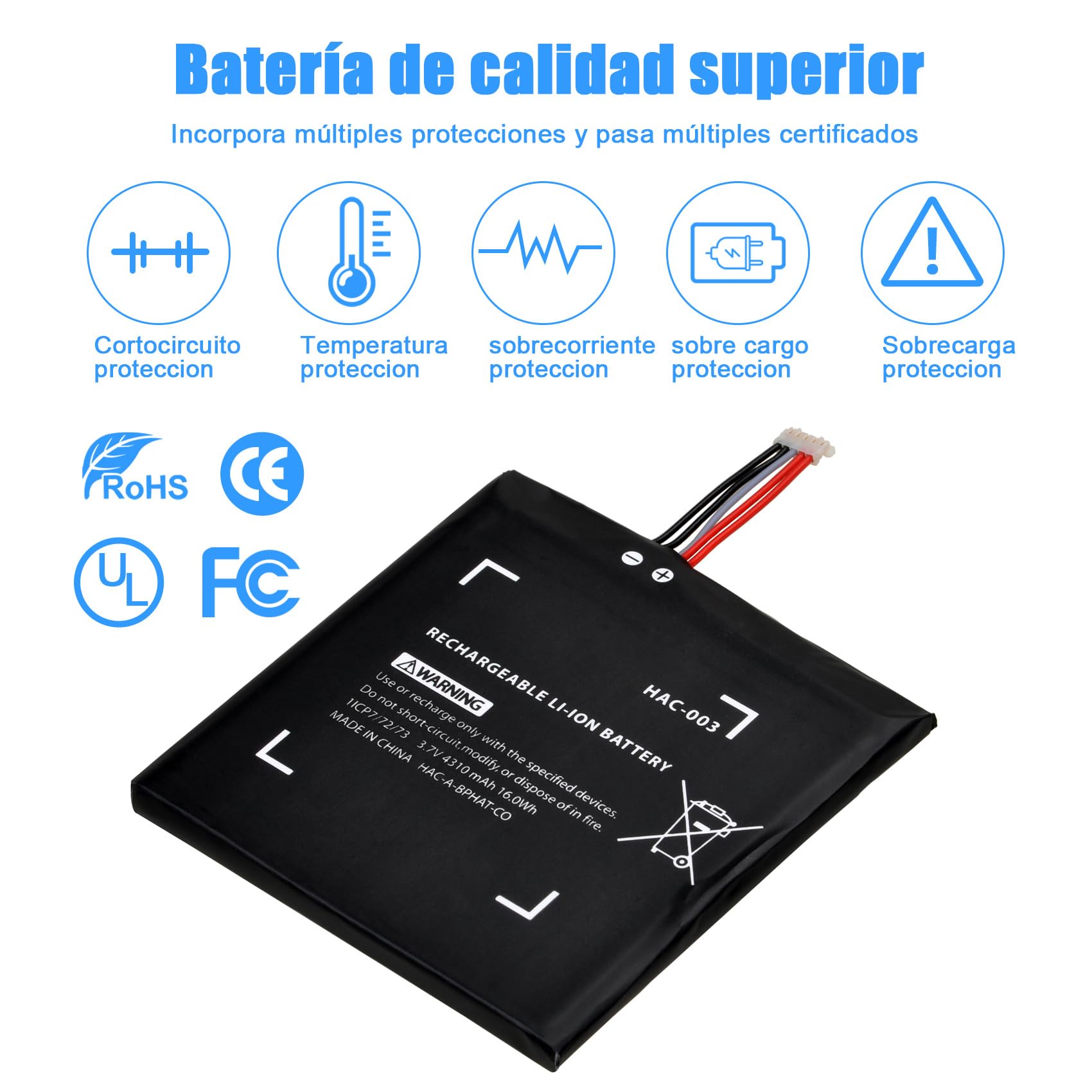 4310mAh HAC-003 Batería para Nintendo Switch Consola con Accesorios | Batería de Repuesto, lithium Recargable hac-001 Alta Capacidad, con Kit de Herramientas de Reparación