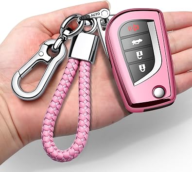 Compatible with Toyota Key Fob Cover with Keychain Soft TPU 360 Degree Protection Key Case for 2019-2025 RAV4 LE 2018-2024 Camry LE/SE, 2017-2025 Corolla LE/SE Smart KeyPink