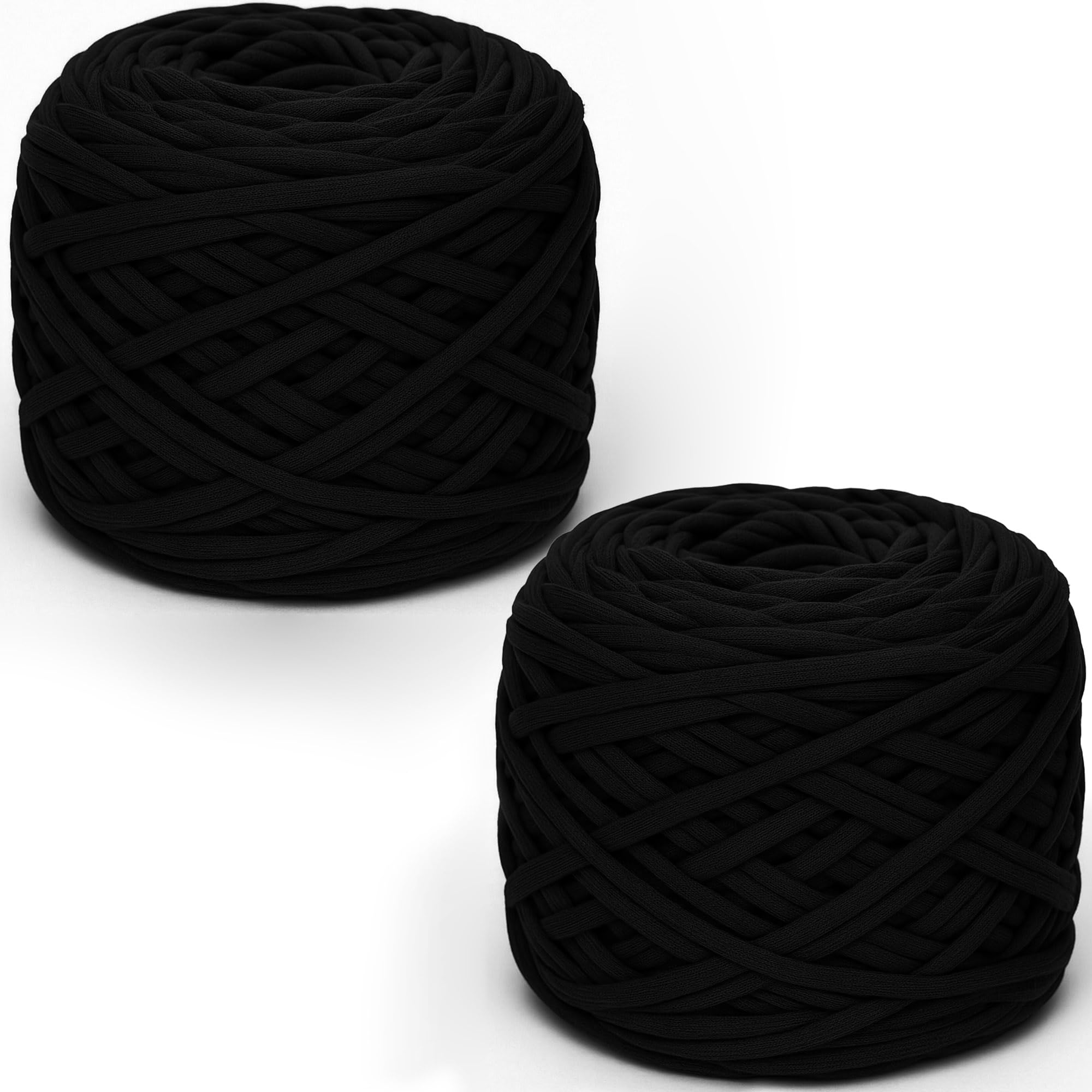 285gx2 Chunky Tshirt Yarn for Crocheting,2 CM Wide Thick Crochet Elastic Fabric,Hand Knitting T-Shirt Yarn for Crochet Cushion,Doll,Basket,Bag and Blanket(Black)