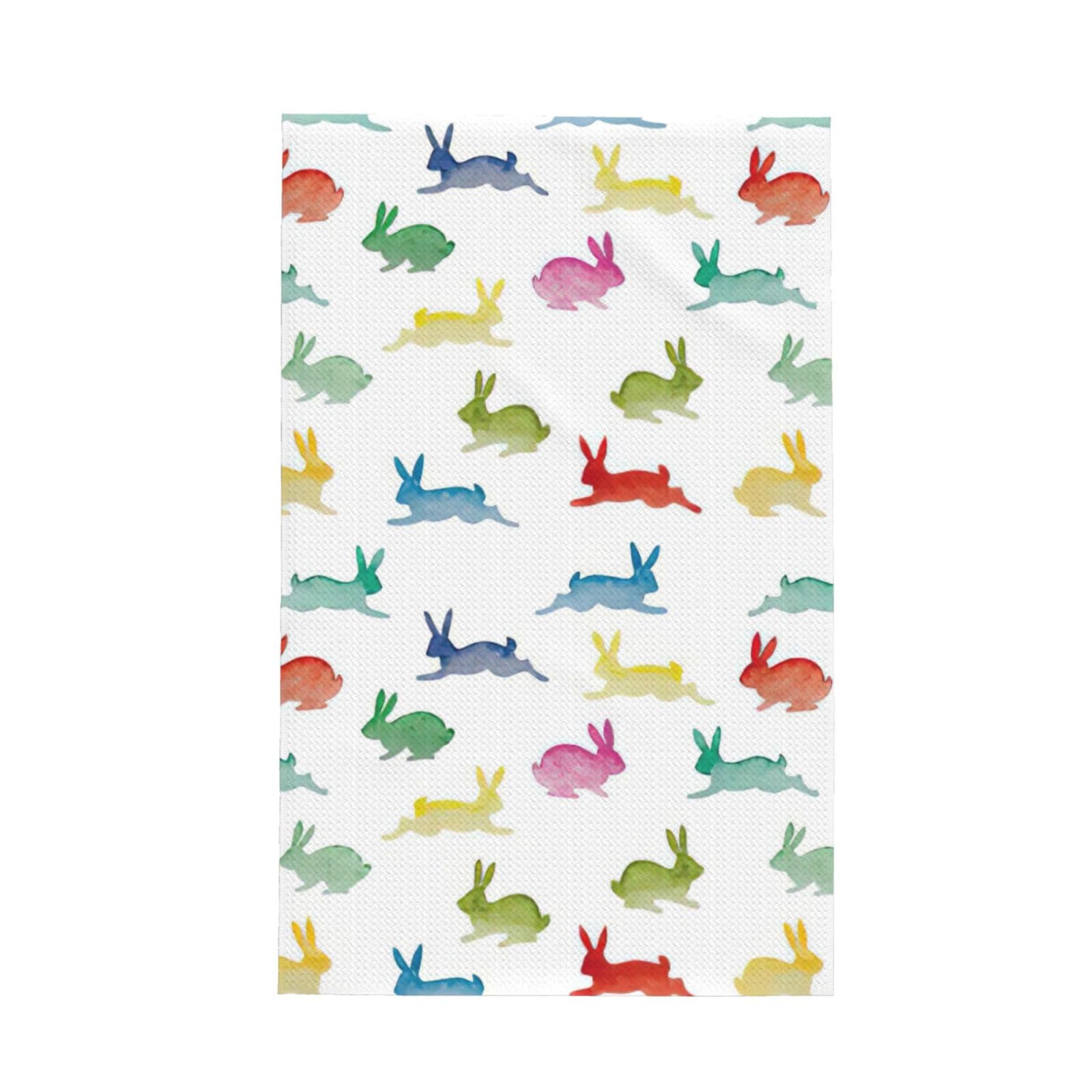 CKGODGF Rabbits In Different Poses Jumping Running Print Absorbent Waffle Dishcloths,Kitchen Towels With Hanging Loops,Tea Towels.
