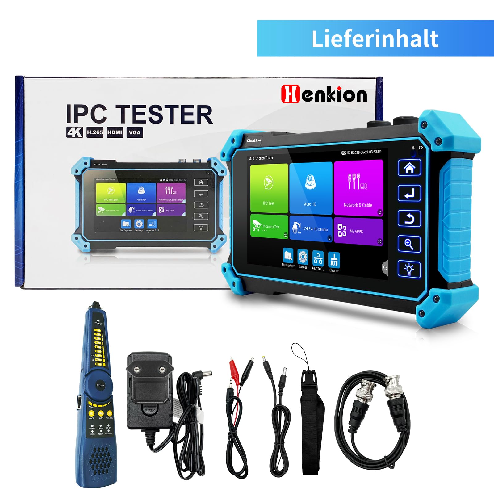 Henkion Probador CCTV IPC-5200C Plus Tester, Monitor con Pantalla Táctil IPS 5.4", 8MP AHD CVI TVI CVBS IP, Monitor de Video 4K H.265, Soporte PoE PTZ WiFi RS485, Rastreador de Cable, Entrada HDMI VGA