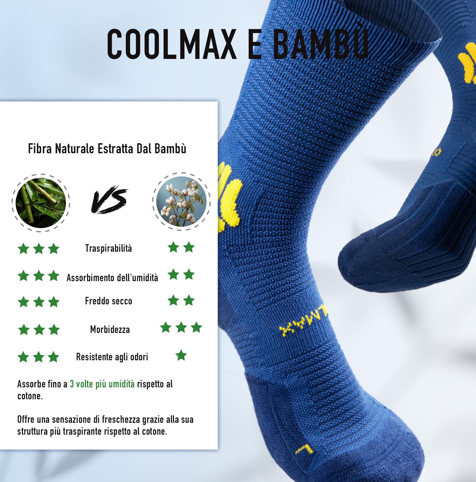 BRISIRA Coolmax Bamboo 3 Paia Calze Running Uomo Calzini Compressione da Corsa Trekking Uomo Con Traspiranti Cuscini di Supporto Anti-Vesciche, Sportivi Taglia 35-51