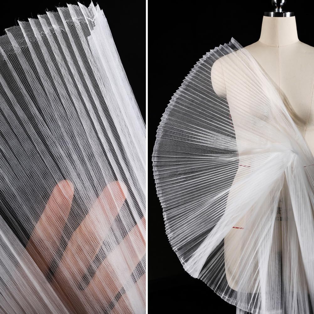 Plissee Organza Stoff 1.5 * 10m Tüllstoff rüschen Stoff Falten Chiffon Harter tüll Kleiderstoff Modestoff Dekostoff für Tischdekoration Party Abschlussfeier Geburtstag Valentinstag Hochzeit