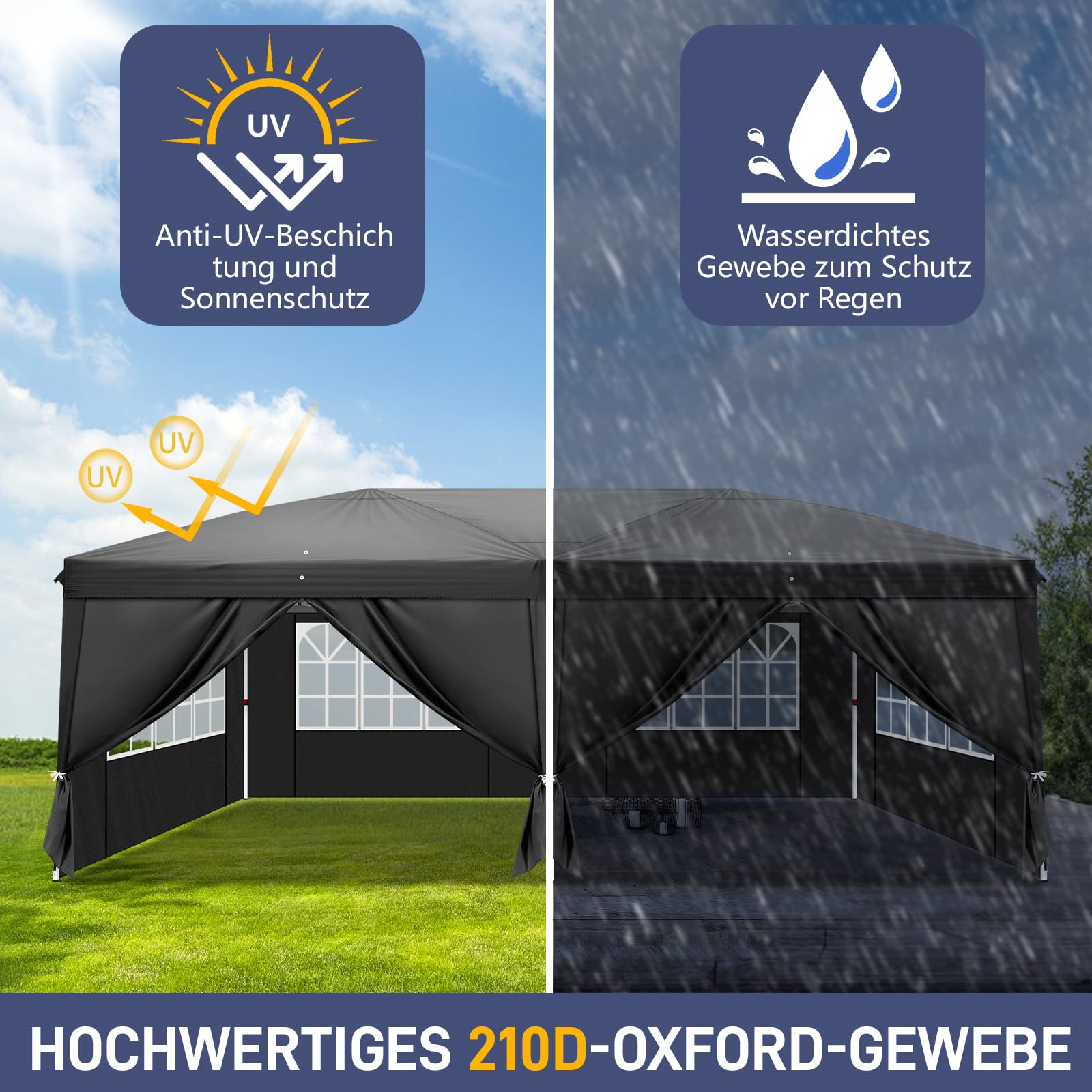 LEADZM Cenador plegable de 3 x 6 m, altura regulable, protección UV 50+, para jardín, fiesta, marco de acero, con 4 paneles laterales, para jardín, fiesta, camping (negro)