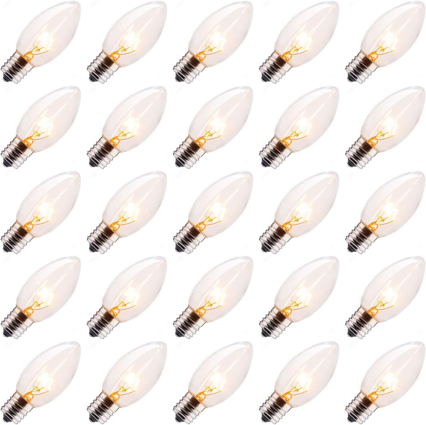 25 Pack C9 Clear Christmas Repalcement Bulbs, C9 Christmas Replacement