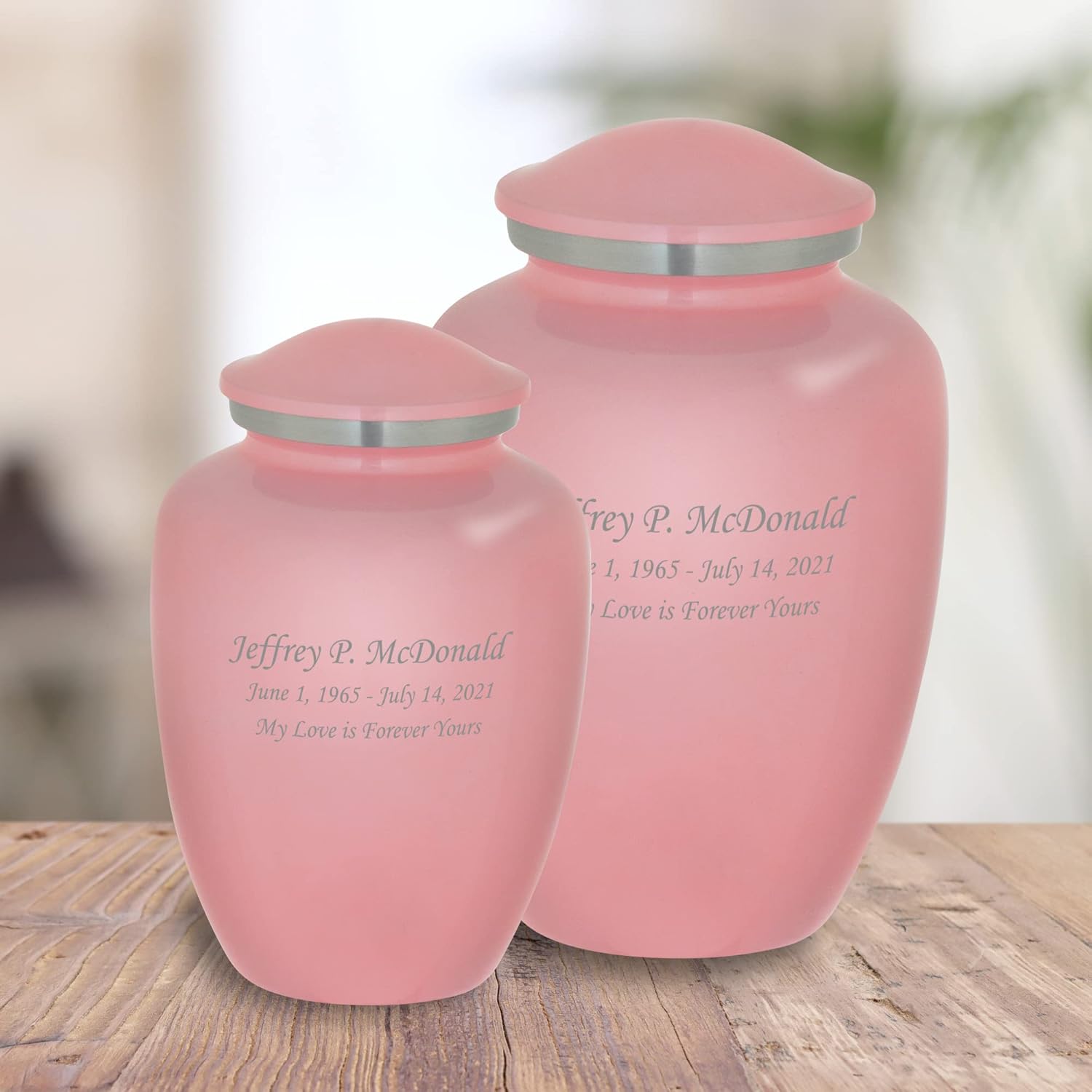 Homage Medium Custom Engraved Personalized Cremation Urn for Human Ashes - Vase Style Cremation Urns for Adult Ashes - 80 Cubic Inch Capacity - Includes Name, Dates and Sentiment (Pink)