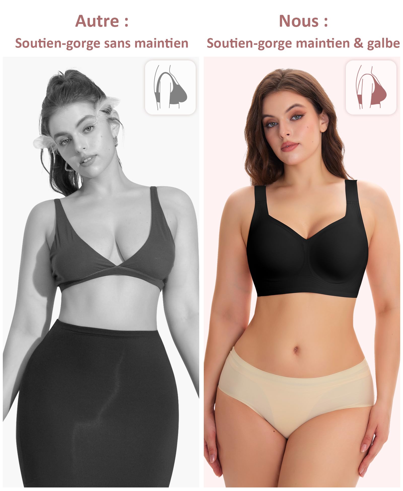 Ganado Femme Soutiens-Gorge sans Armature Confort Grande Taille Brassière avec Coussinets Minimiseurs Brassiere sans Coutures