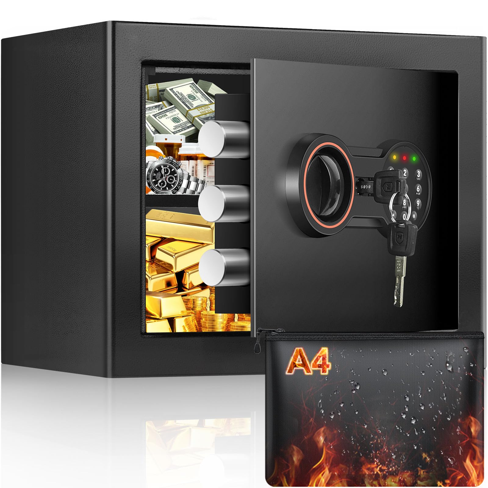 25L Safe Tresor Feuerfest für Zuhause, Digitaler MöBeltresor mit NotschlüSsel Batteriekasten, Klein Wandtresor mit Zahlenschloss für Bargeld Wichtiger Dokumente