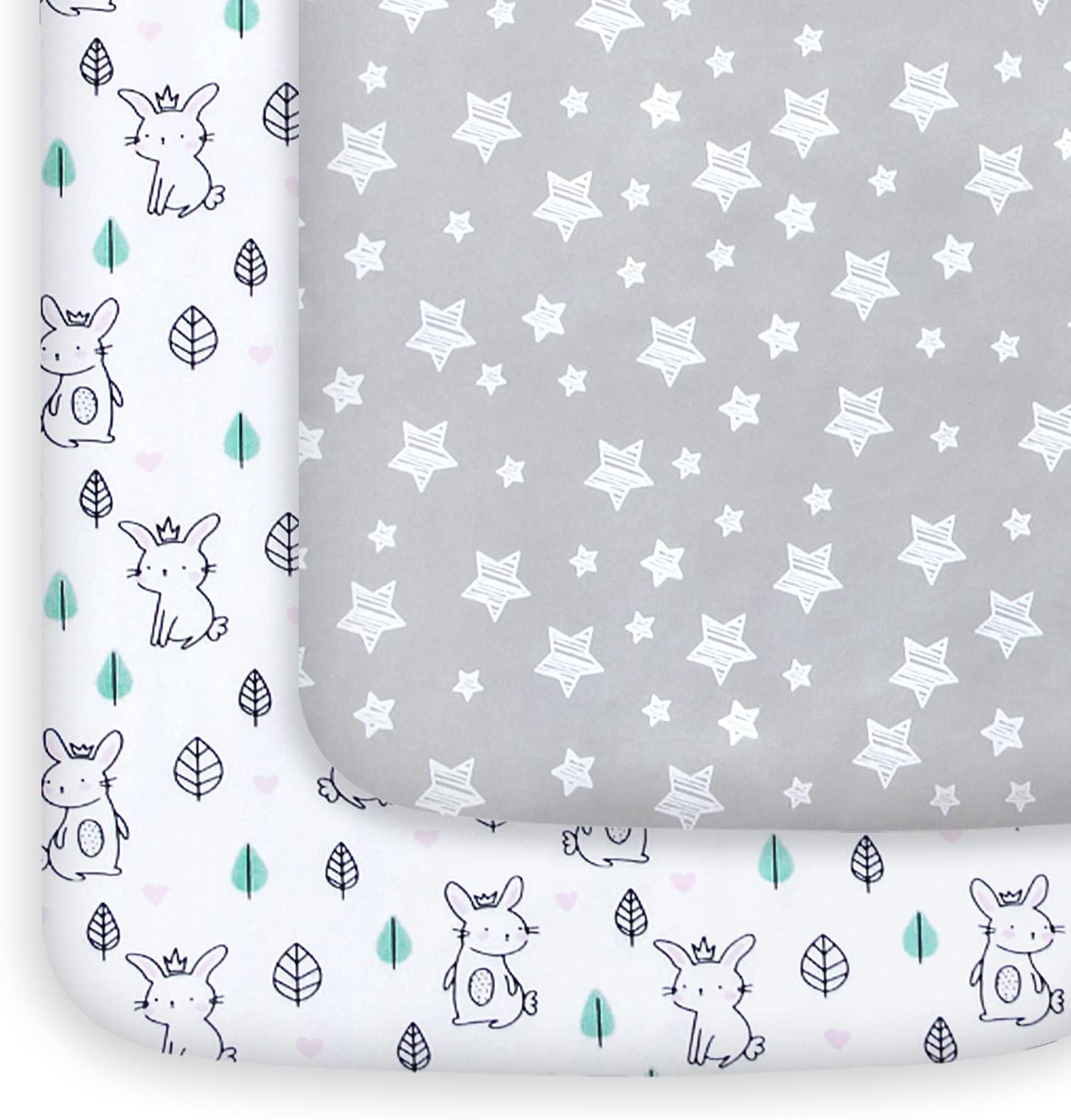 Moonsea Pack and Play Sheets, 2 Pack Mini Crib Sheets, Stretchy Playard Fitted Sheet, Compatible with Graco Pack n Play, Soft and Breathable Material, Stars & Bunny