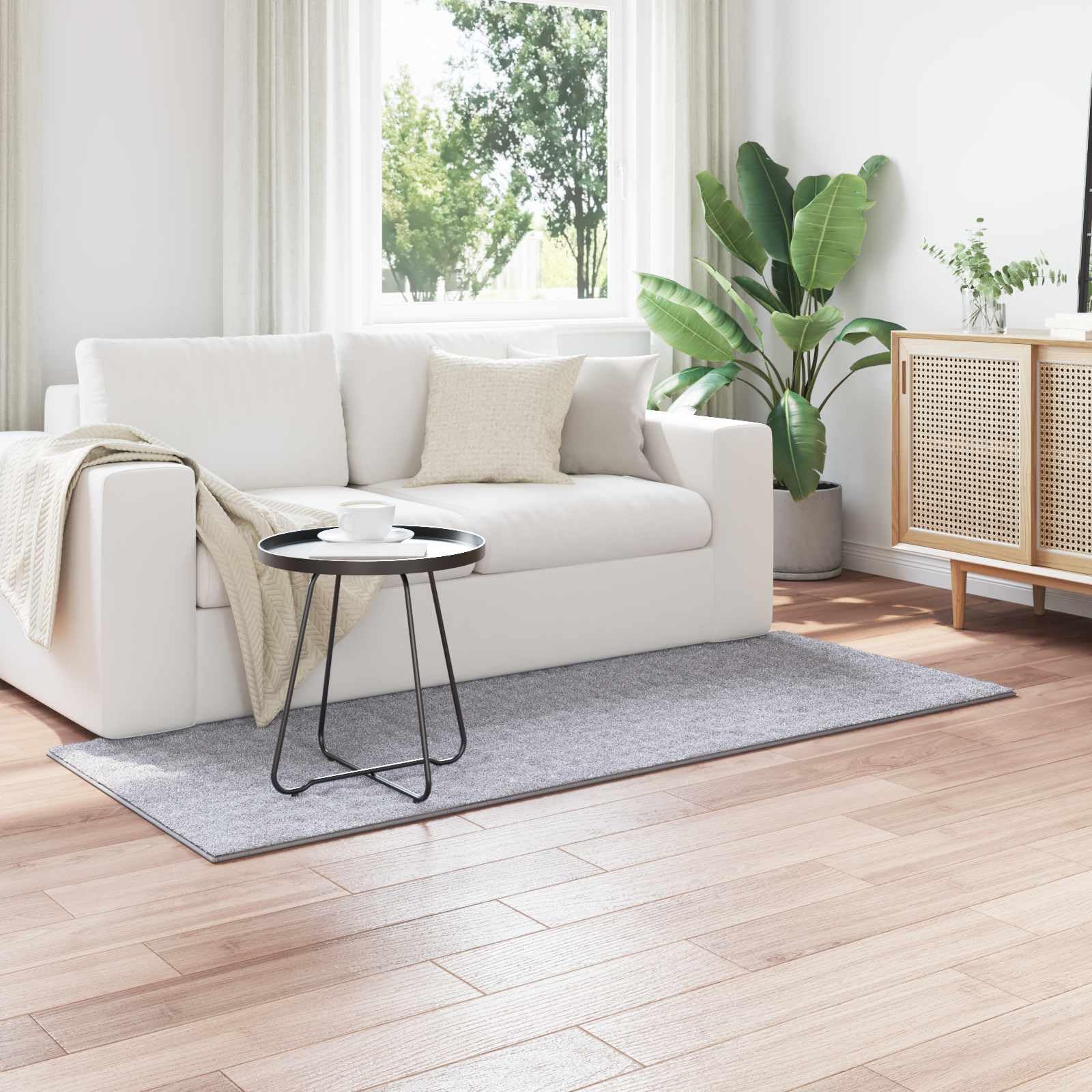 Tappeto Sirolo, grigio, 150 x 80 cm, in poliestere, lavabile, antiscivolo, a pelo corto, per soggiorno, camera da letto, corridoio e terrazza coperta, morbido e durevole, per riscaldamento a