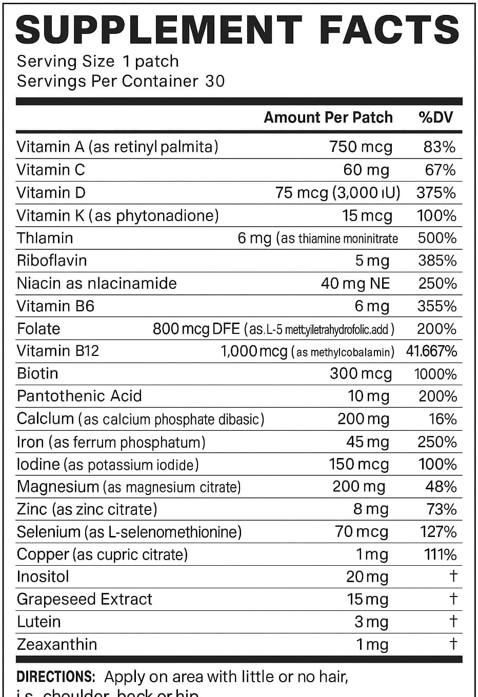 Multivitamin + Iron Supplement Transdermal Patch – Daily Vitamin & Mineral Supplement with B Complex, Vitamin D3, Calcium, Magnesium, Iron and Essential Nutrients - 30 Patches — Amazon image 5