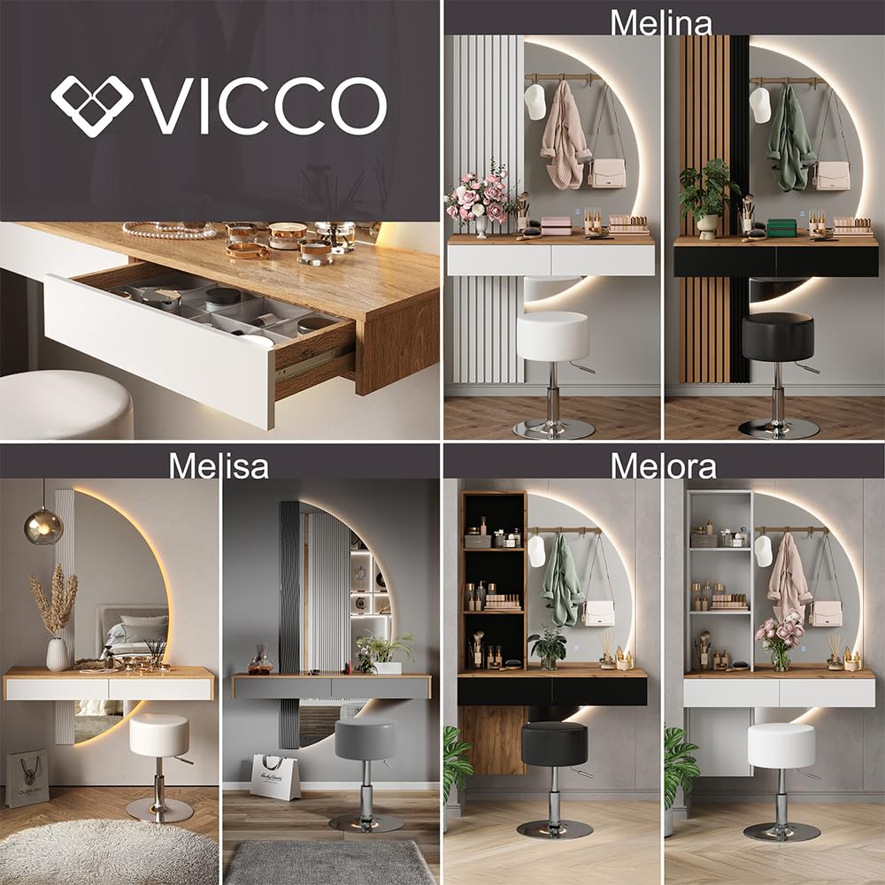 Vicco Schminktisch Melisa, Schwarz, 120 cm mit 2 Schubladen, Flexible Höhe möglich, perfekt auf individuelle Bedürfnisse einstellbar